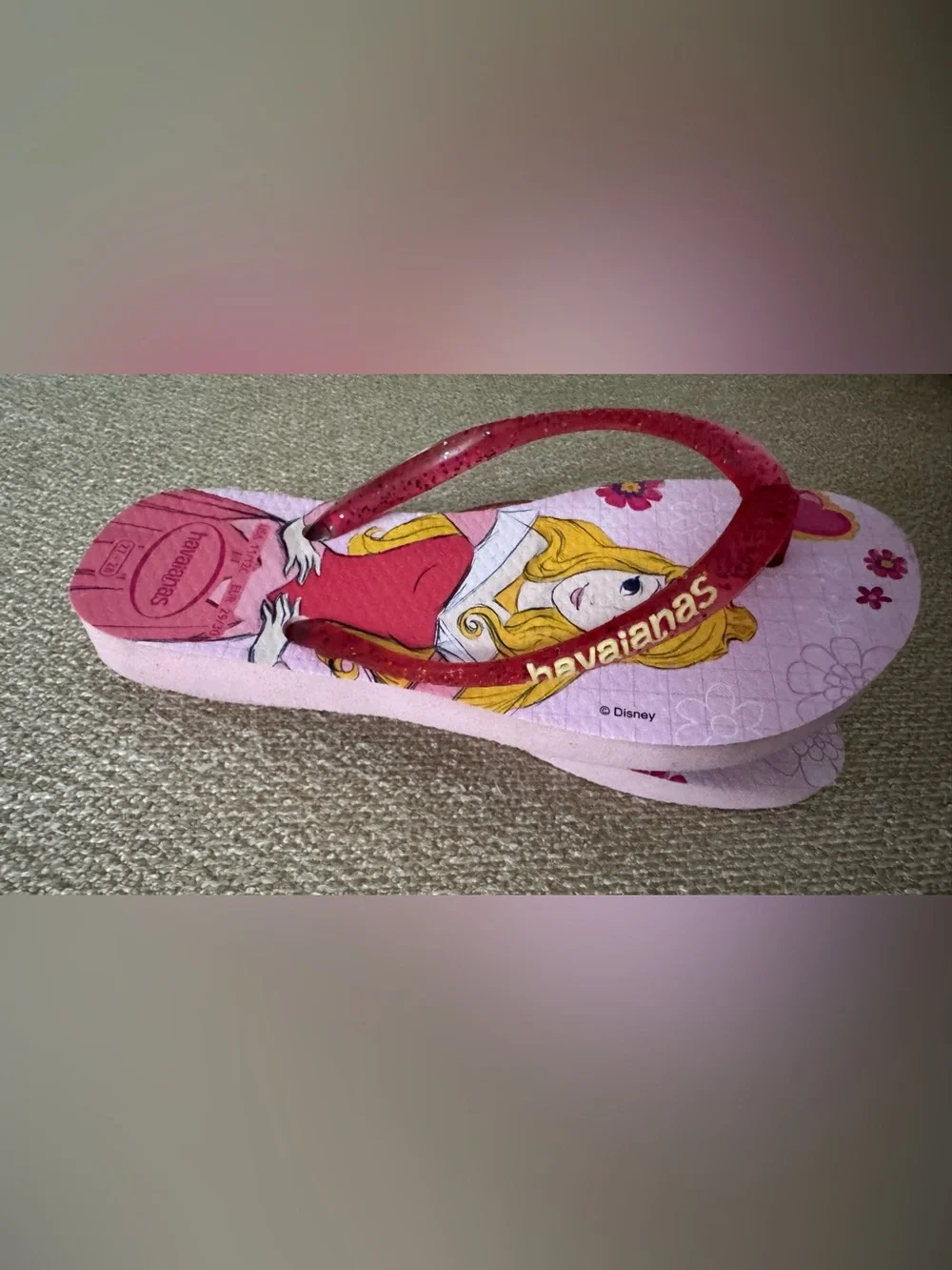 Havaianas Kids Pink Princess Flip Flops with Red Glitter Straps